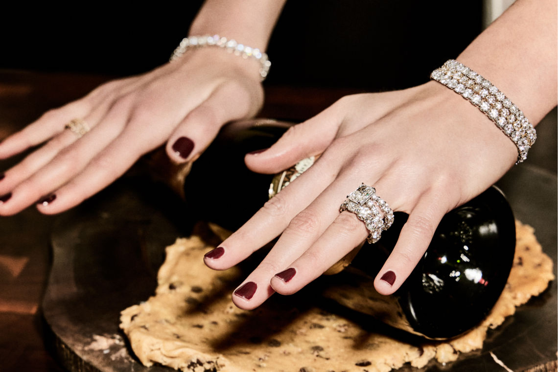 Jean Dousset Lifestyle Photography Diamond Bracelets Rolling Wine Bottle