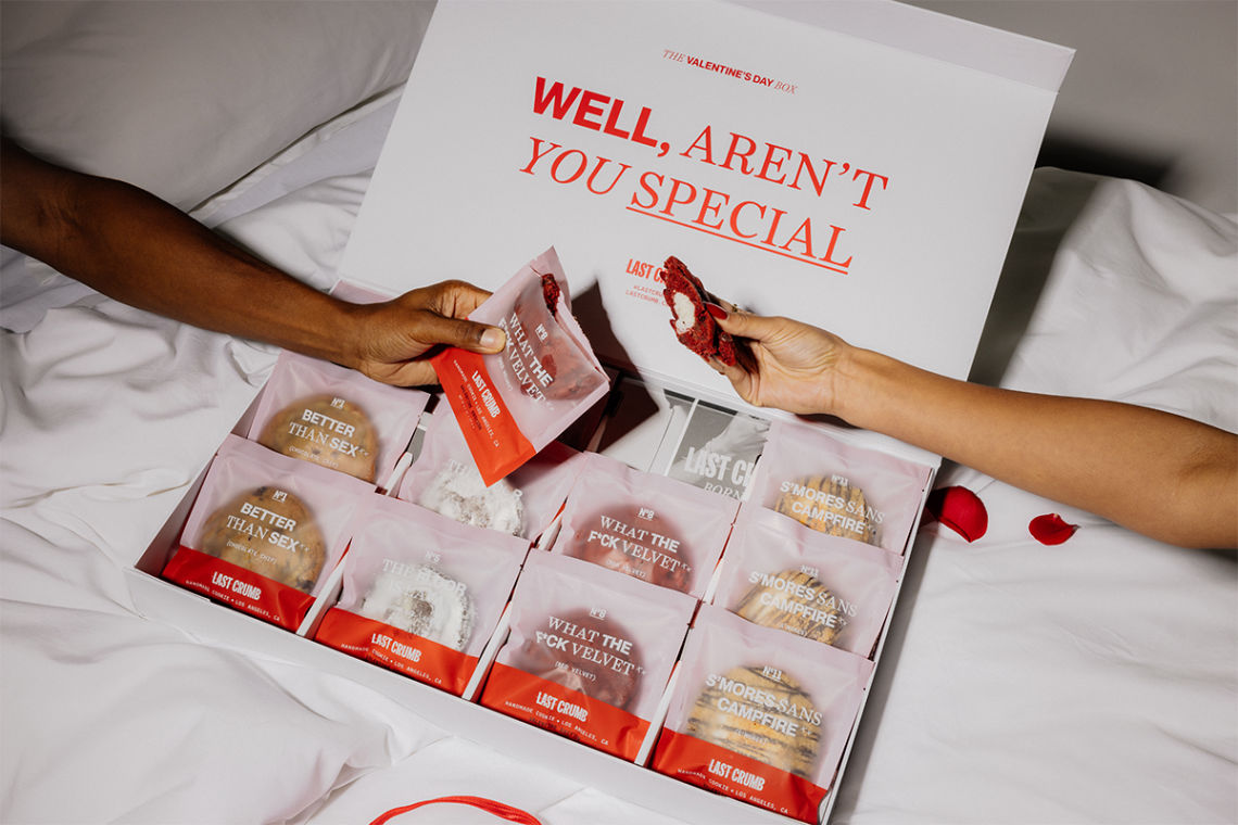 Last Crumb Packaging Photography Valentine's Day Box on Bed