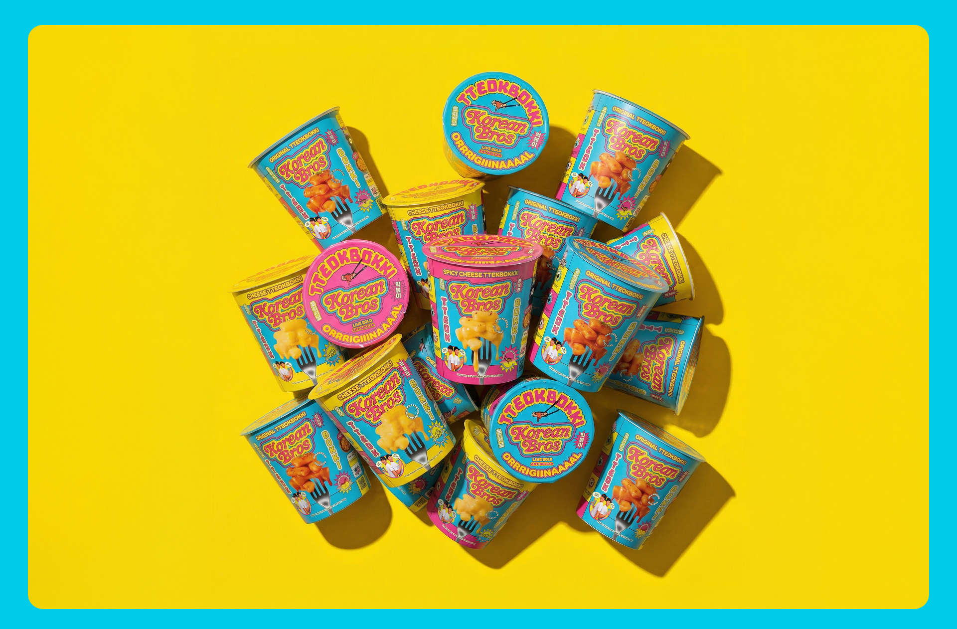 korean bros packaging tteokbokki overhead yellow background