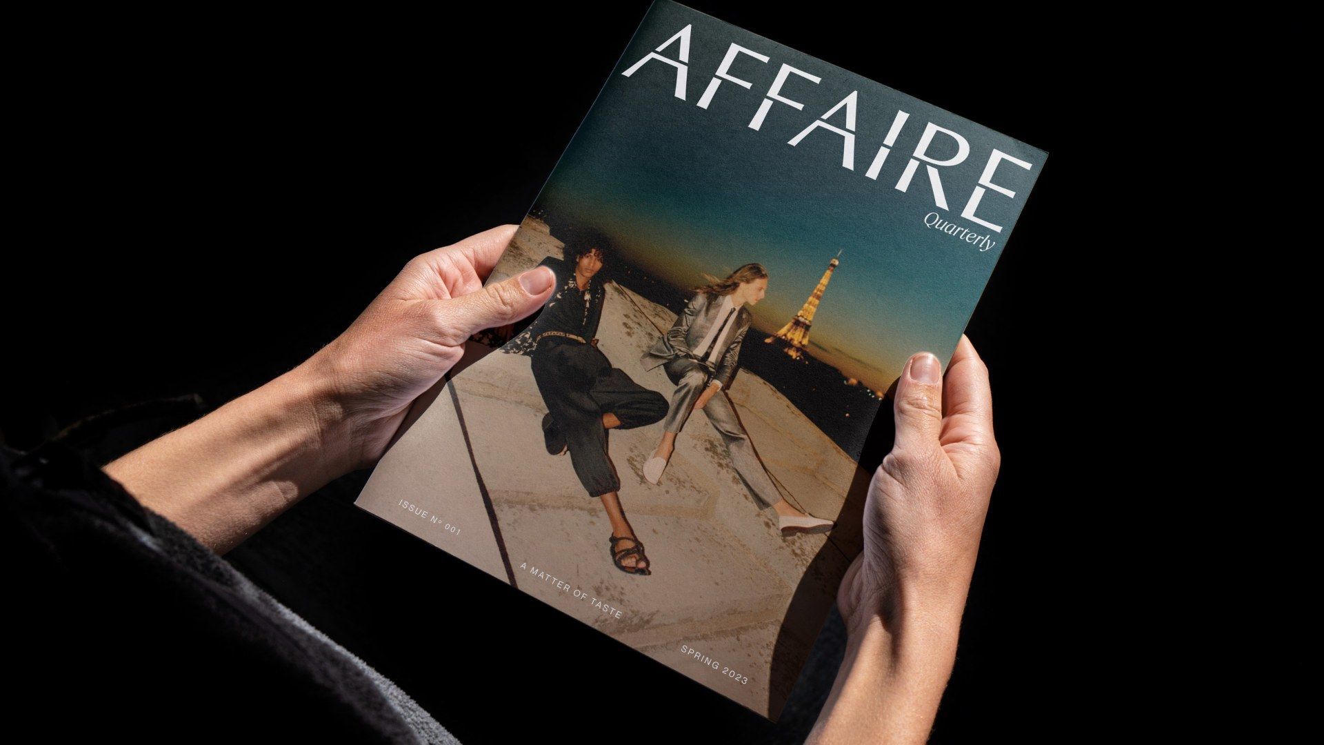 Editorial mockup for Affaire featuring the Affaire Quarterly magazine cover by TRUFFL branding agency