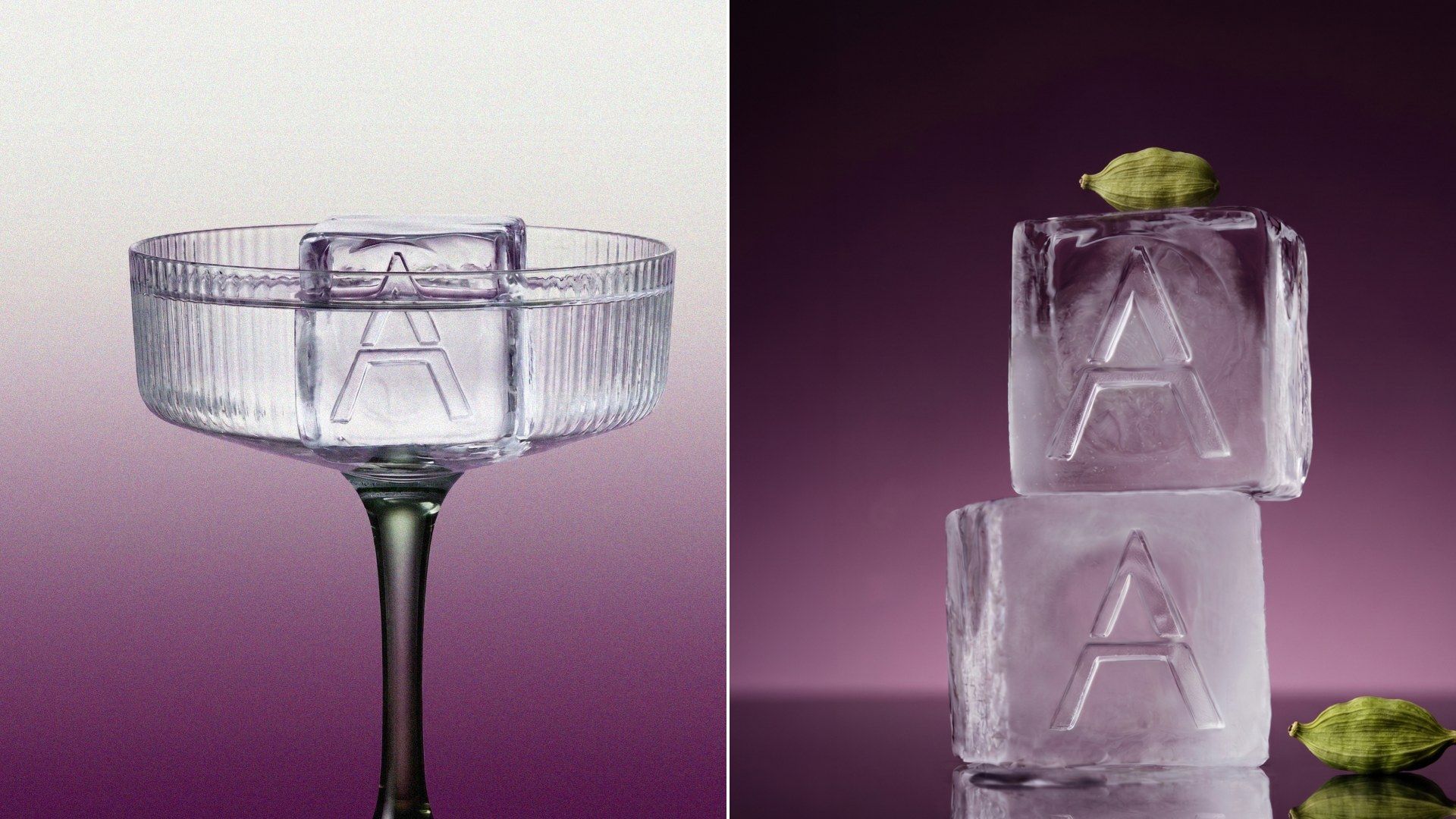 Brand identity for Affaire featuring the A monogram pressed into ice and glassware by TRUFFL branding agency