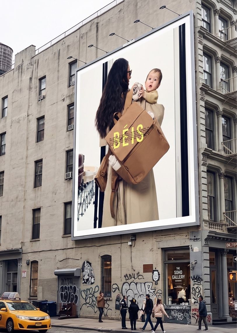 Out of home campaign for BÉIS featuring a SoHo building billboard by TRUFFL branding agency